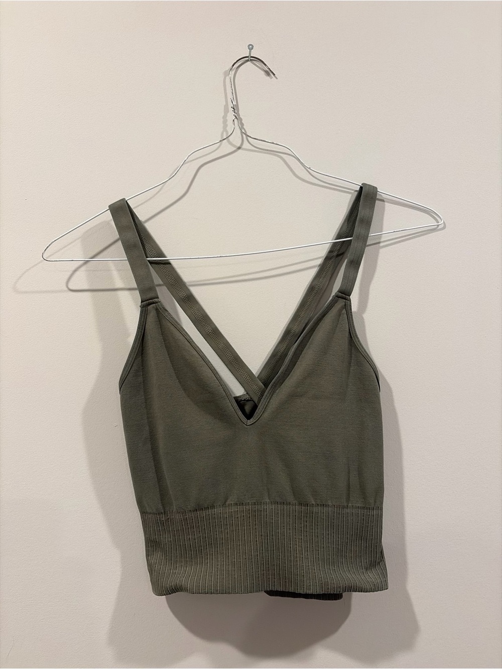 FP Movement Olive Green Ribbed V-Neck Crop Tank Top